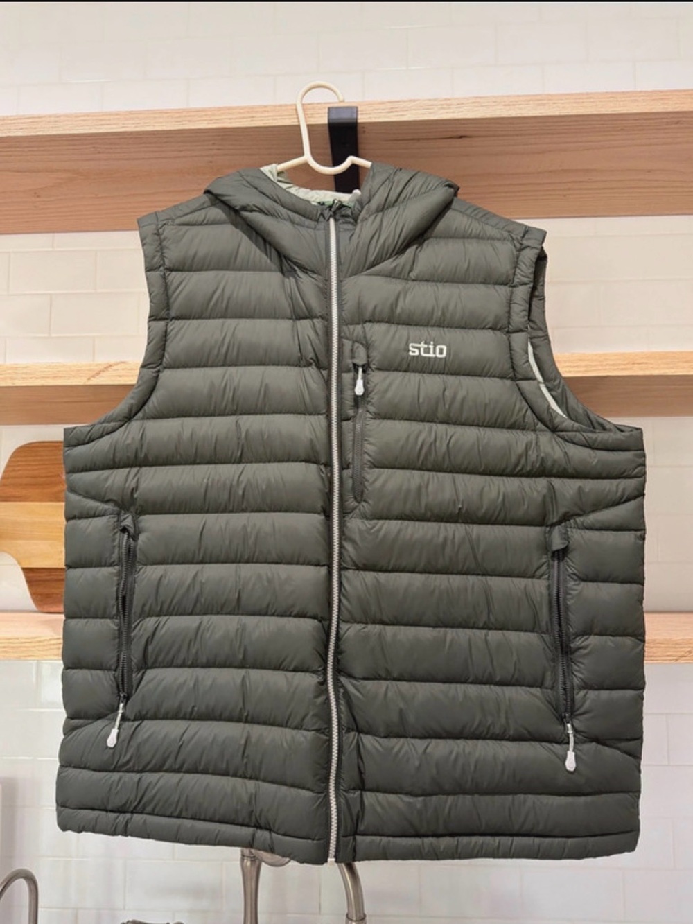 Stio Men's Hooded Quilted Vest in Olive Green